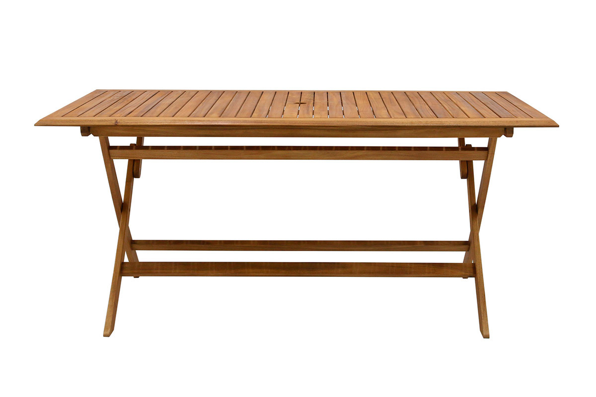 Mesa de jardn plegable rectangular de madera maciza 170 cm SANTIAGO