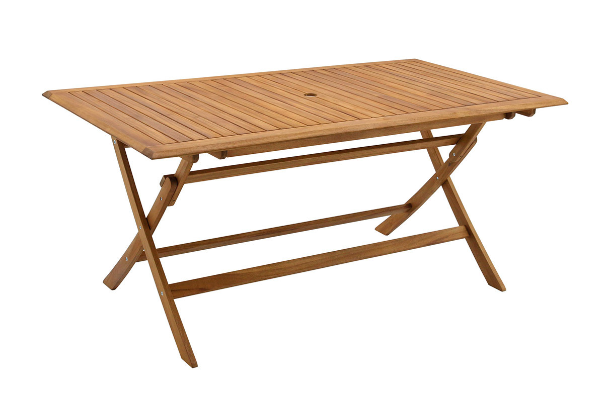 Mesa de jardn plegable rectangular de madera maciza 170 cm SANTIAGO