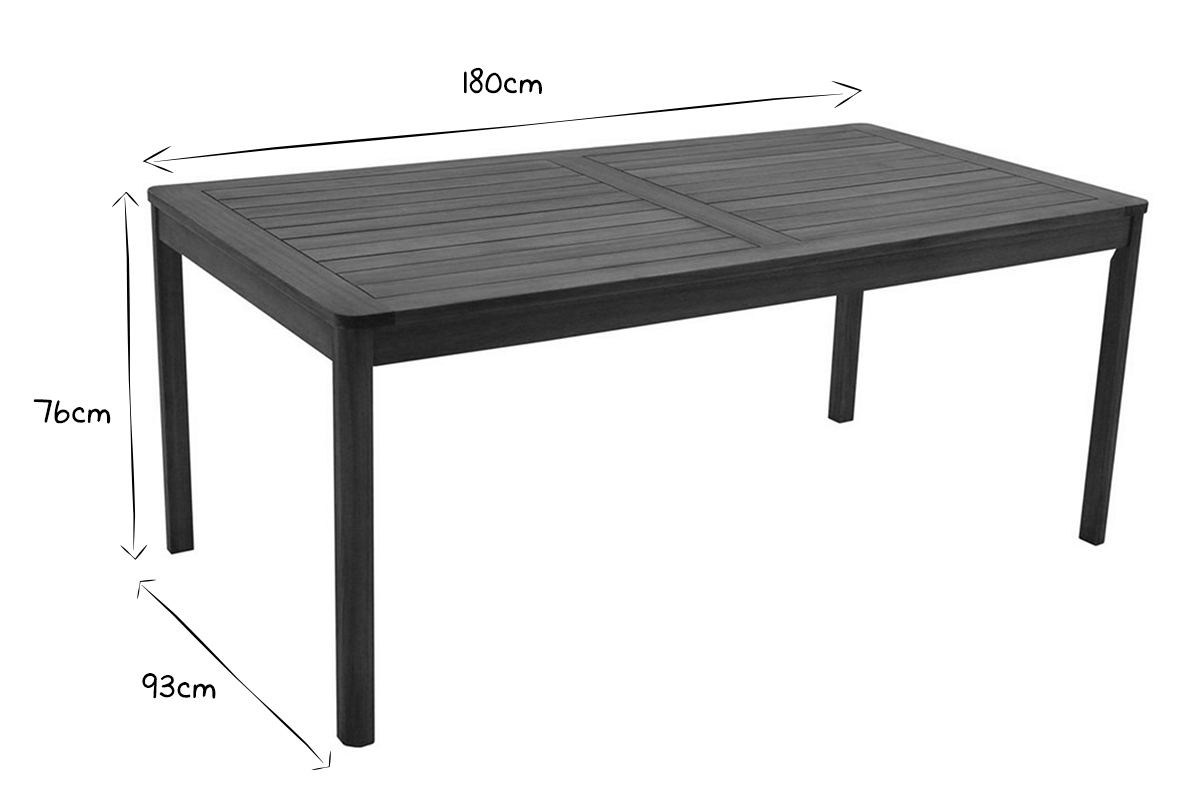 Mesa de jardn rectangular de madera maciza 180 cm AKIS