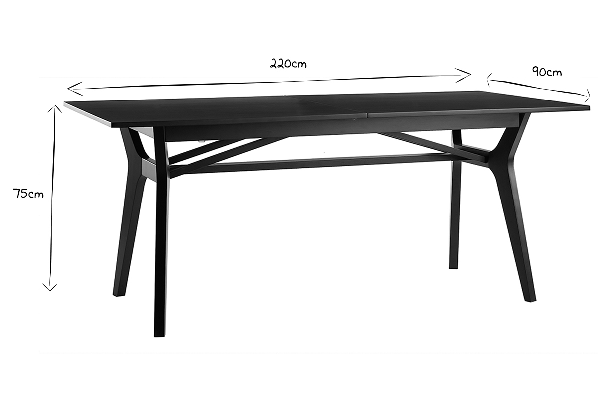 Mesa extensible de madera de fresno negra 180-220cm FOSTER