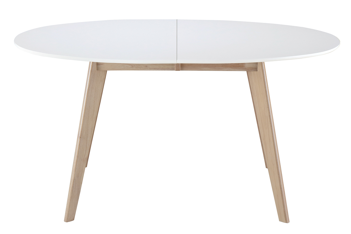 Mesa extensible oval blanca y madera clara L150-200 LEENA