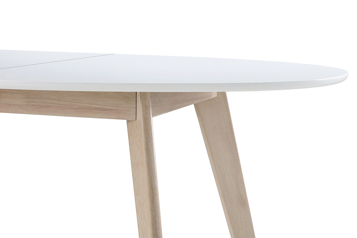 Mesa extensible oval blanca y madera clara L150-200 LEENA