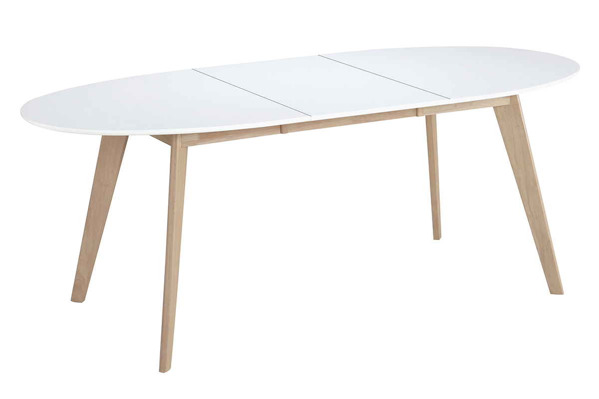 Mesa extensible oval blanca y madera clara L150-200 LEENA