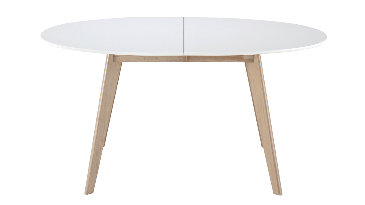 Mesa extensible oval blanca y madera clara L150-200 LEENA