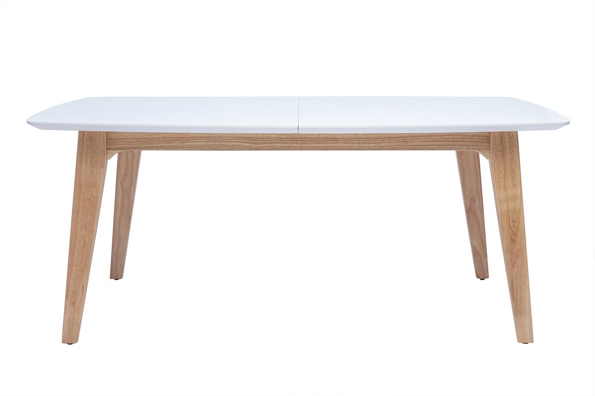 Mesa extensible rectangular de madera blanca y roble claro de 180-230 cm FIFTIES con extensiones integradas