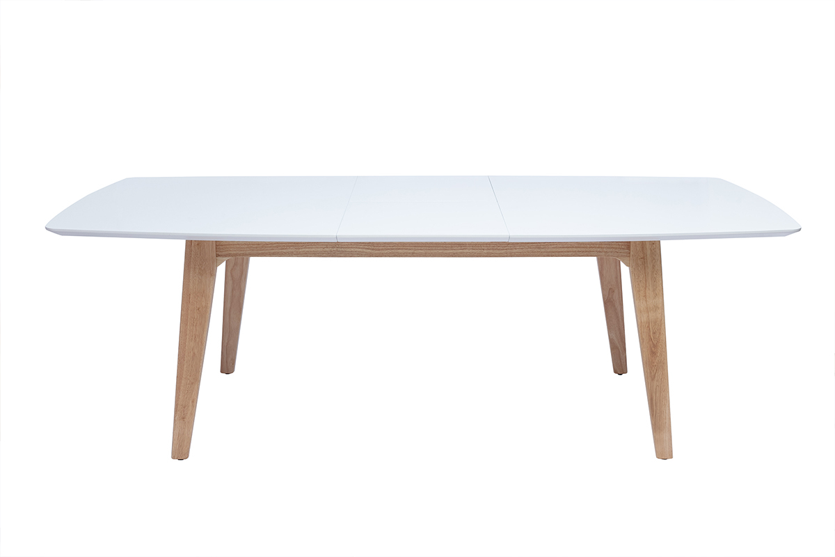 Mesa extensible rectangular de madera blanca y roble claro de 180-230 cm FIFTIES con extensiones integradas