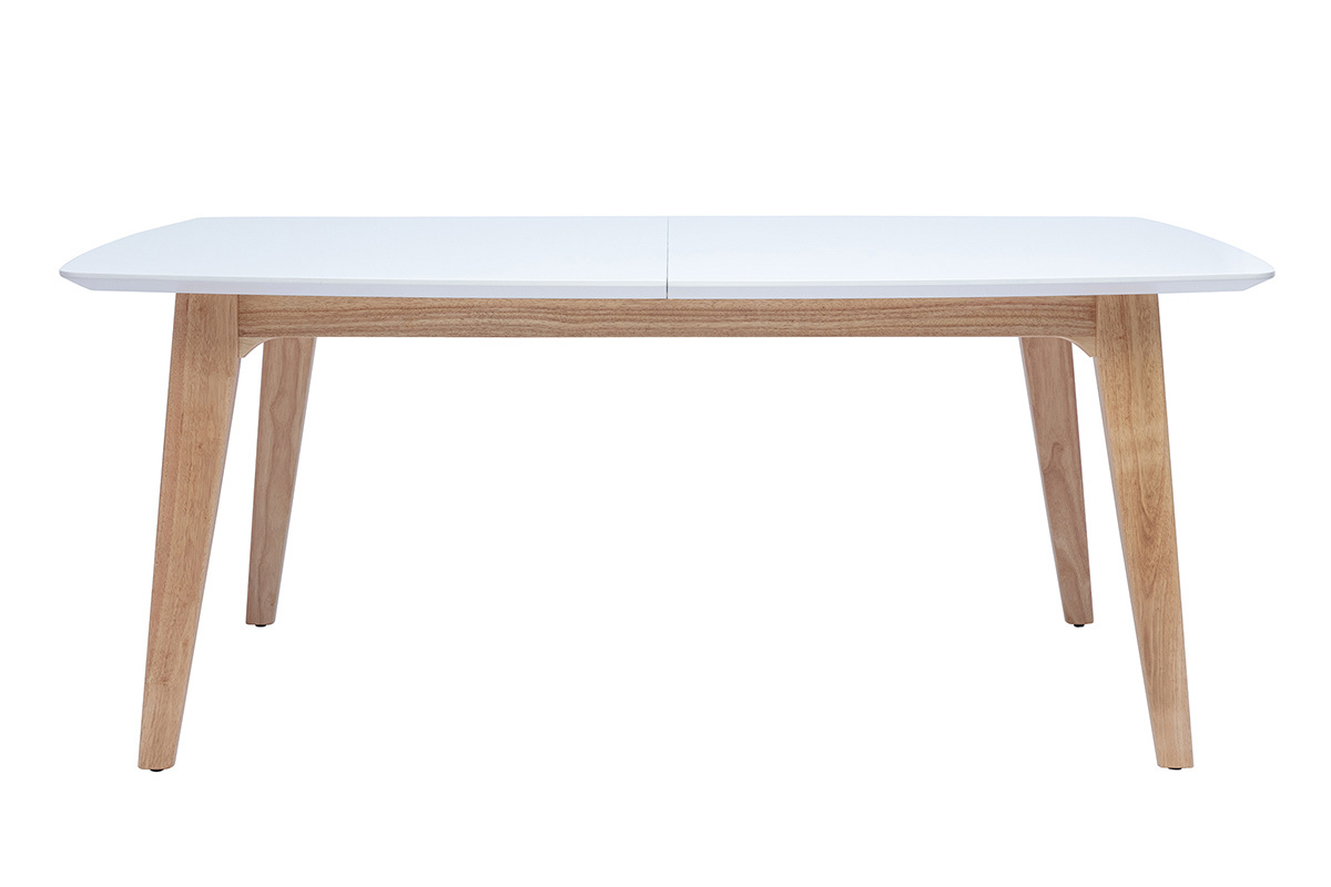 Mesa extensible rectangular de madera blanca y roble claro de 180-230 cm FIFTIES con extensiones integradas