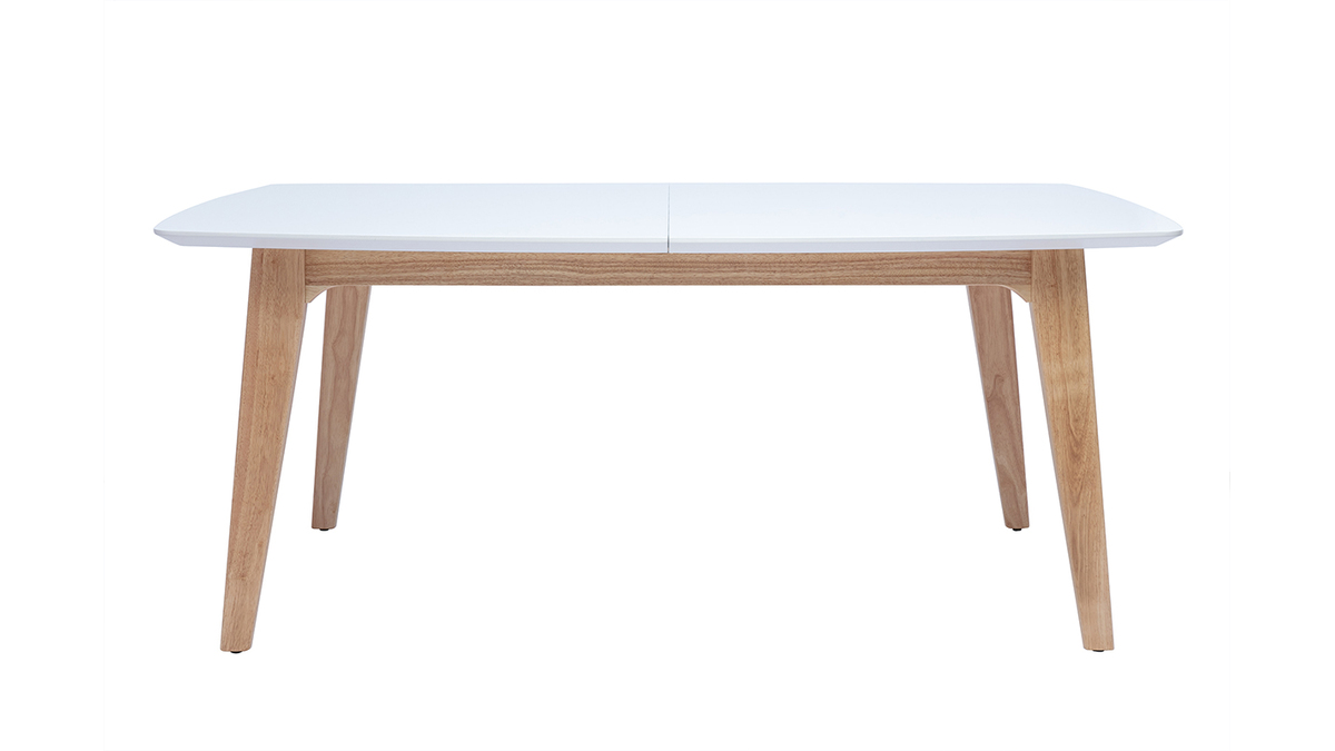 Mesa extensible rectangular de madera blanca y roble claro de 180-230 cm FIFTIES con extensiones integradas