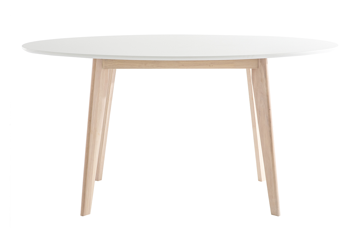 Mesa oval 150cm blanca y madera clara LEENA