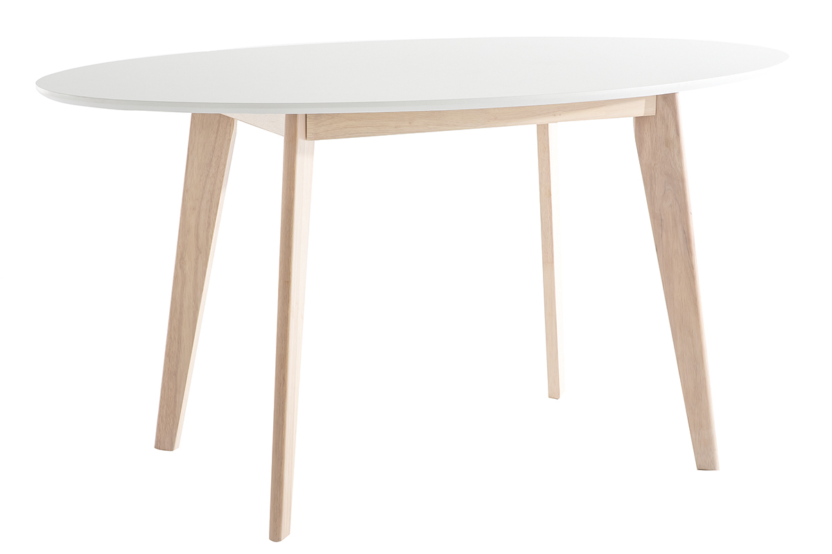 Mesa oval 150cm blanca y madera clara LEENA