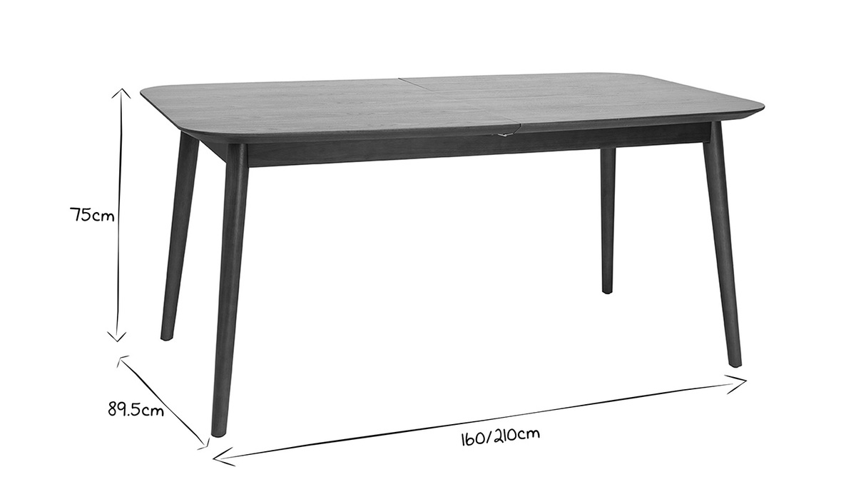 Mesa rectangular extensible con extensiones integradas de madera de nogal oscuro 160-210 cm ANK