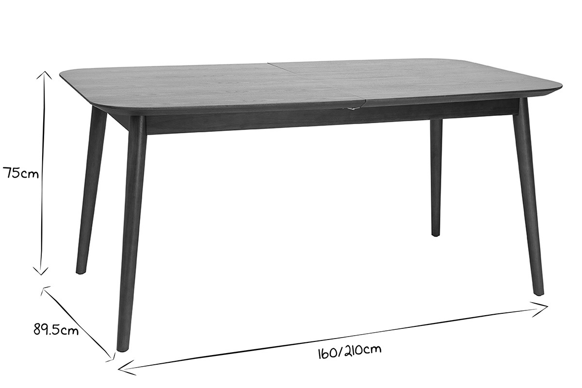 Mesa rectangular extensible con extensiones integradas de madera de nogal oscuro 160-210 cm ANK