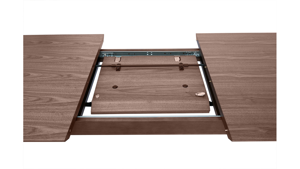 Mesa rectangular extensible con extensiones integradas de madera de nogal oscuro 160-210 cm ANK