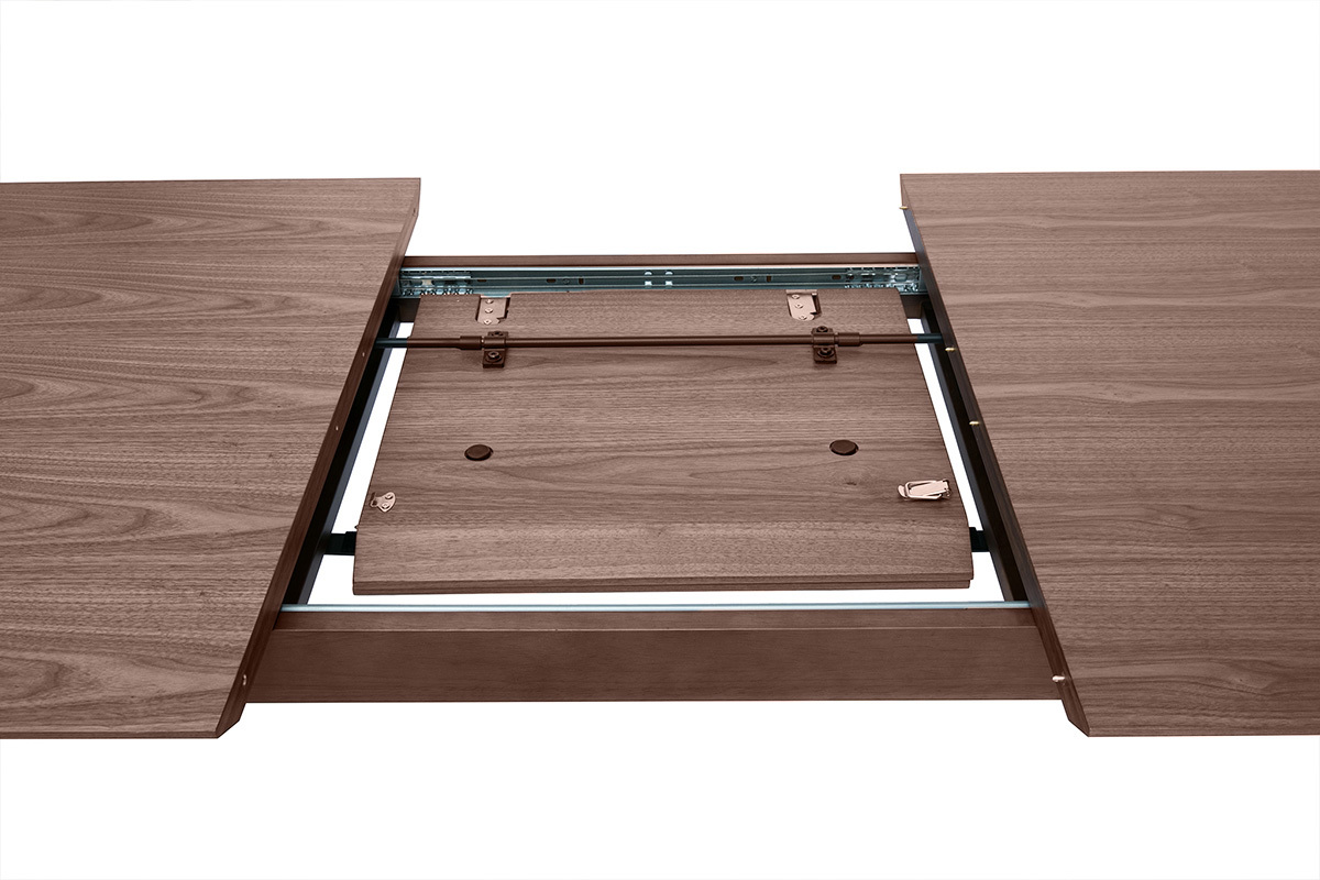 Mesa rectangular extensible con extensiones integradas de madera de nogal oscuro 160-210 cm ANK