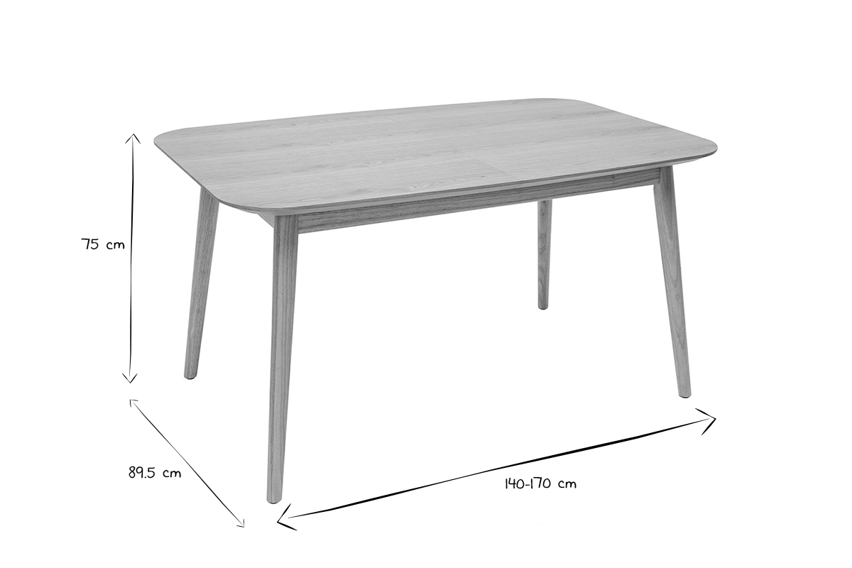 Mesa rectangular extensible con extensiones integradas de roble claro 140-170 cm ANK