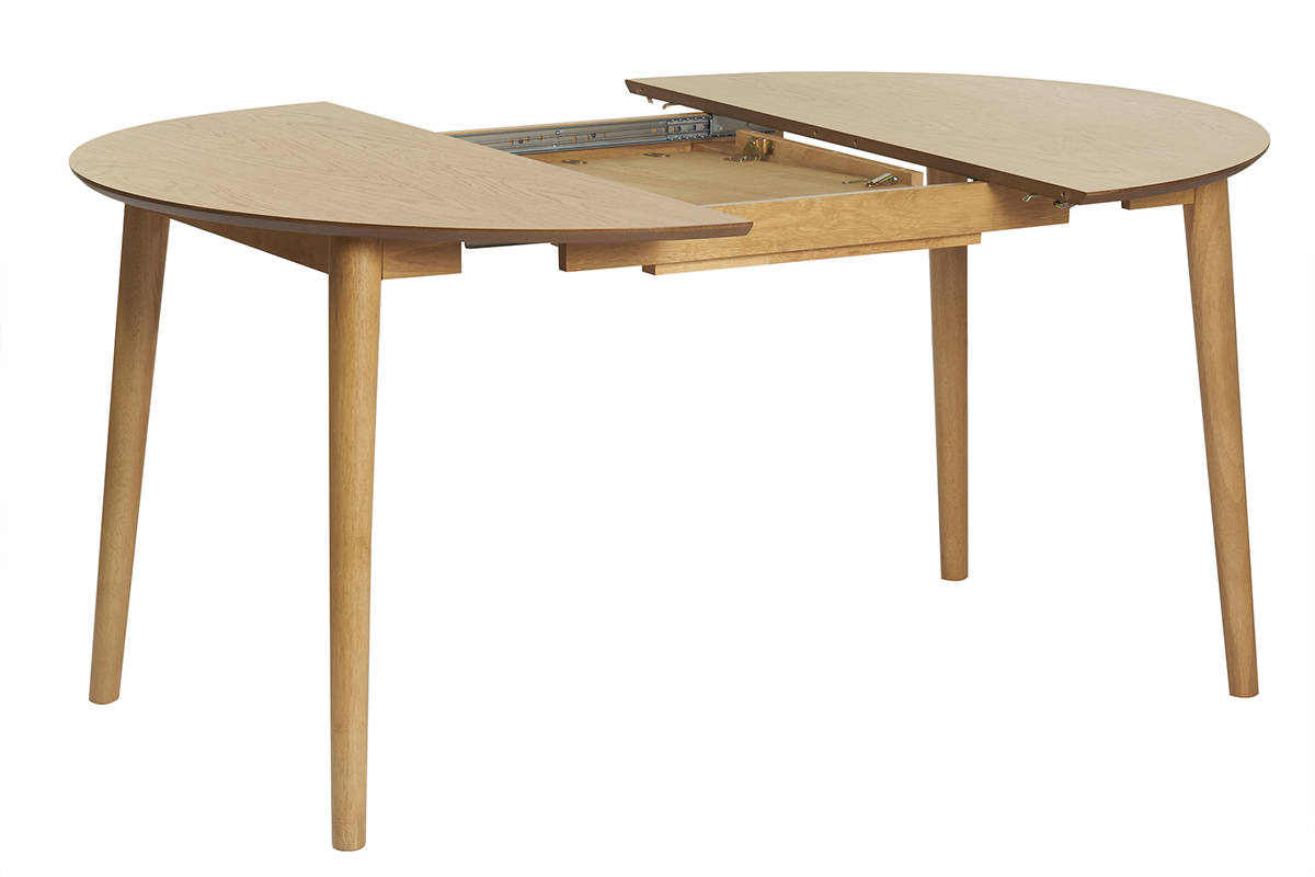 Mesa redonda extensible con extensiones integradas de madera de roble clara 115-154 cm EGO