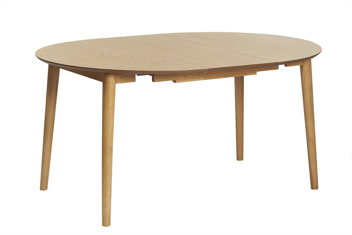 Mesa redonda extensible con extensiones integradas de madera de roble clara 115-154 cm EGO