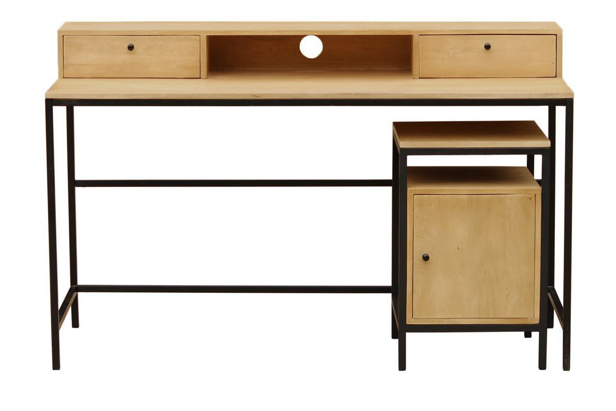 Mueble de almacenaje para escritorio de madera de mango y metal negro OPIUM