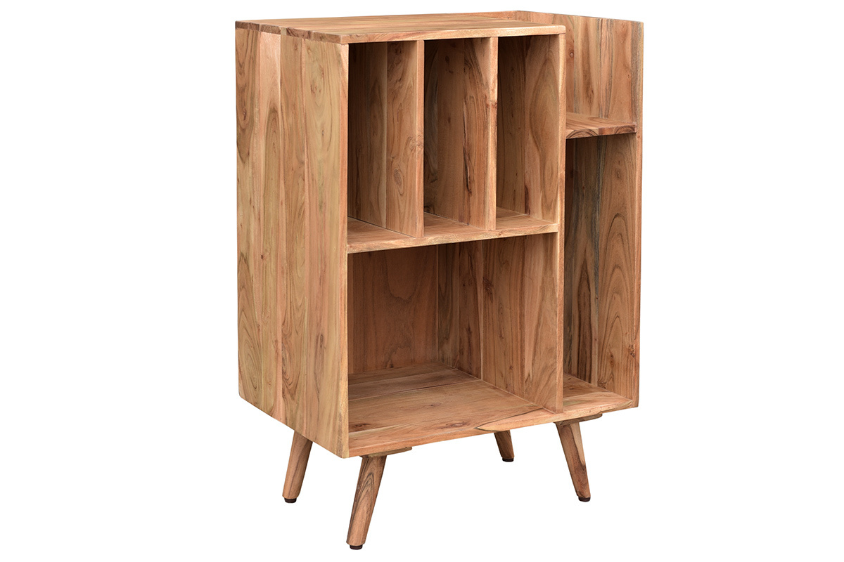 Mueble de almacenaje vinilos en acacia maciza VIRGILE