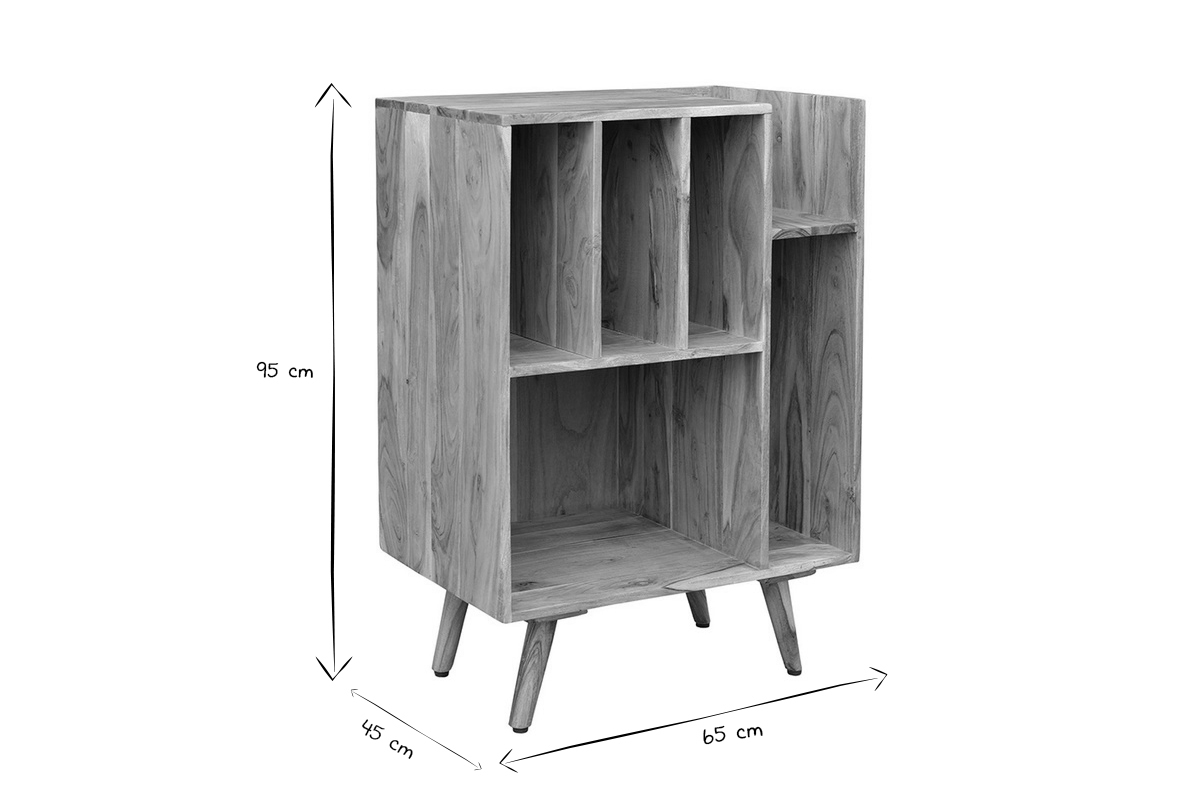 Mueble de almacenaje vinilos en acacia maciza VIRGILE