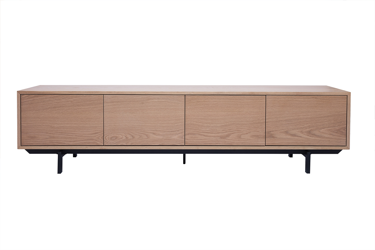 Mueble de televisin acabado en madera de roble y metal negro L200 cm MANNY