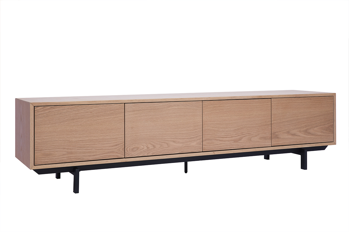 Mueble de televisin acabado en madera de roble y metal negro L200 cm MANNY