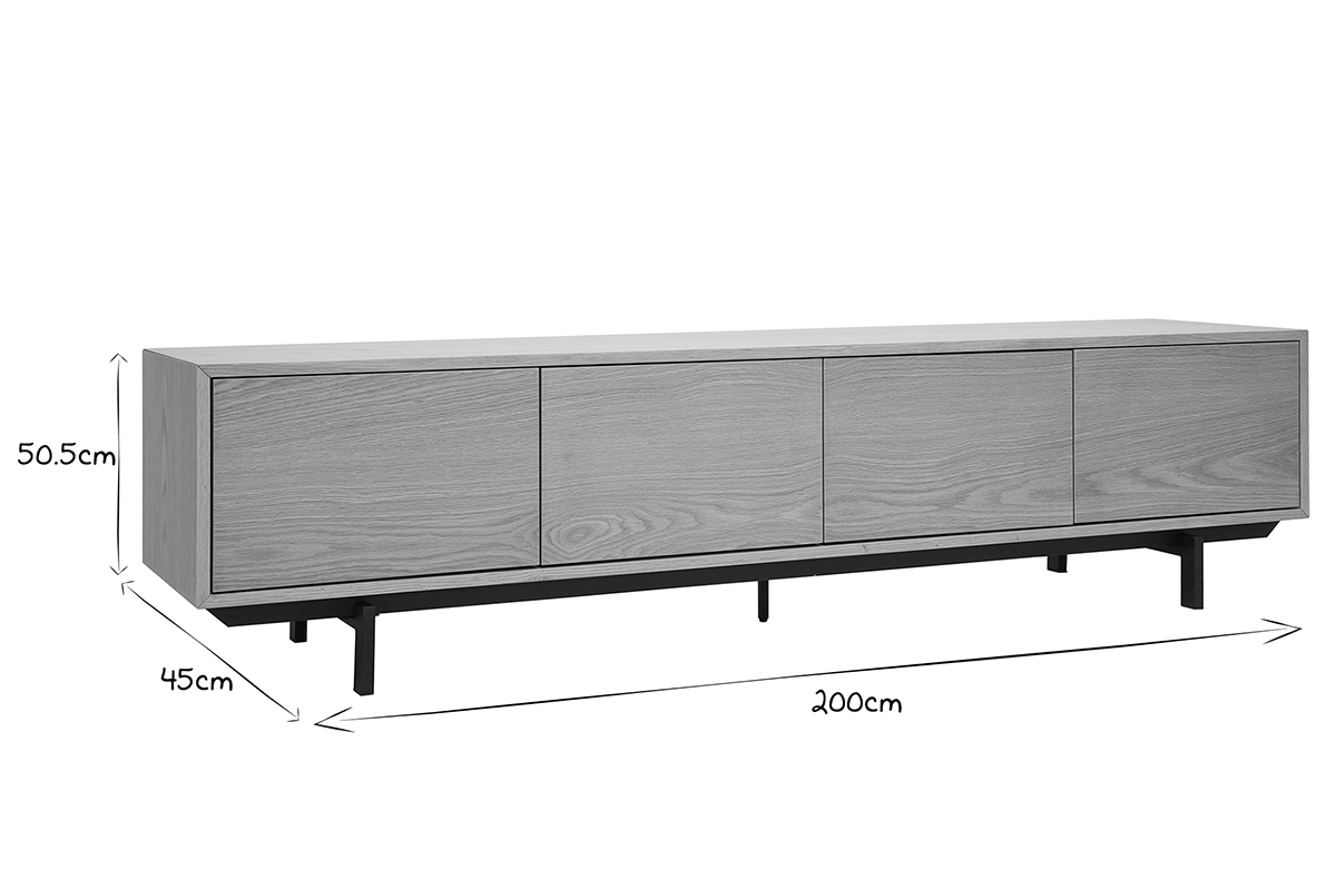 Mueble de televisin acabado en madera de roble y metal negro L200 cm MANNY