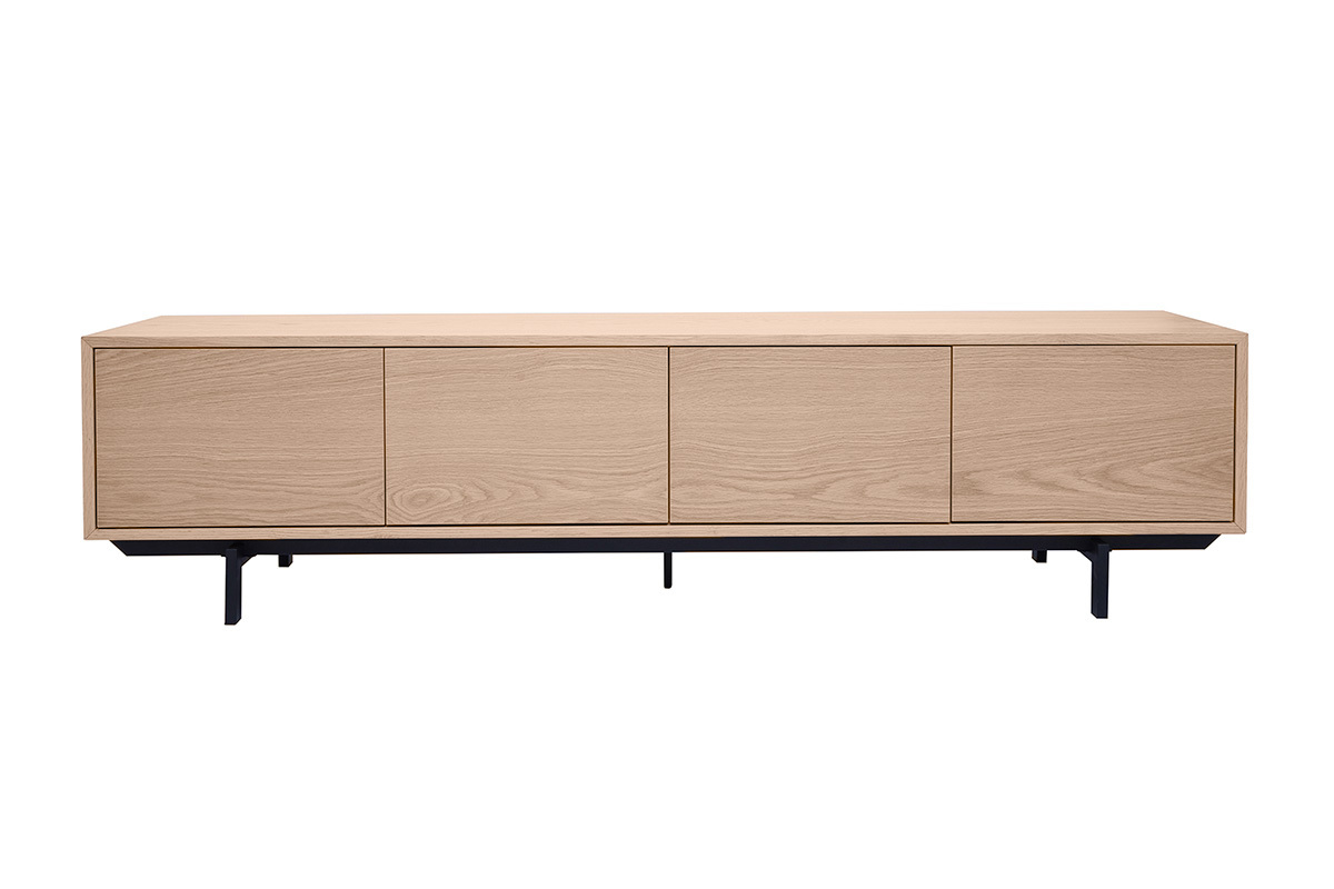 Mueble de televisin acabado en madera de roble y metal negro L200 cm MANNY