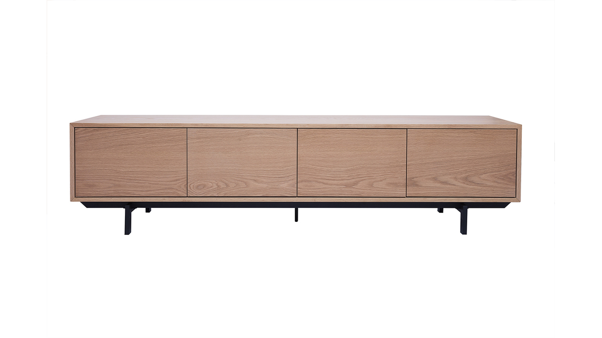 Mueble de televisin acabado en madera de roble y metal negro L200 cm MANNY