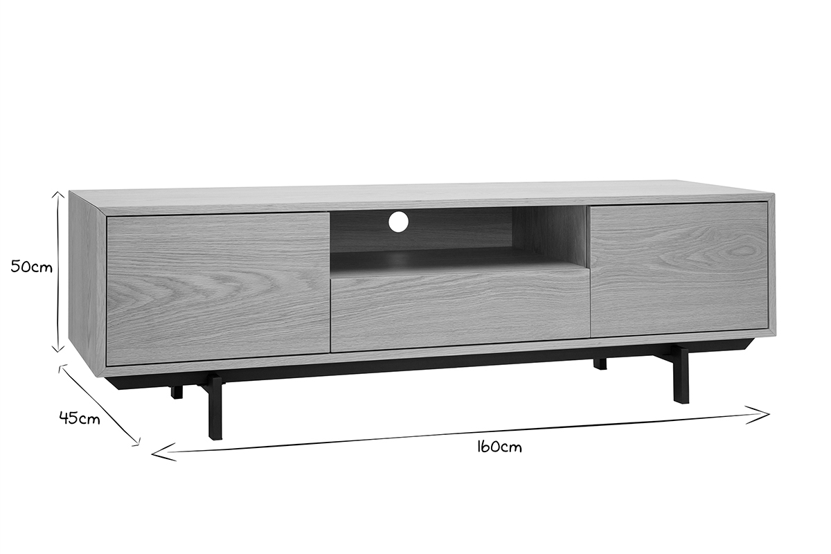 Mueble de TV acabado en roble con nicho abierto L160 cm MANNY