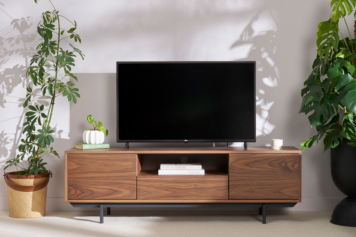 Mueble de TV acabado en roble con nicho abierto L160 cm MANNY