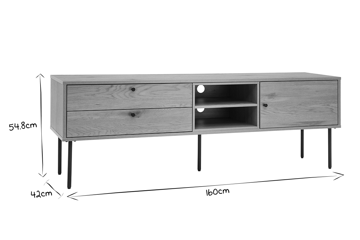 Mueble TV acabado roble claro y patas de metal negro 160 cm PERNELLE