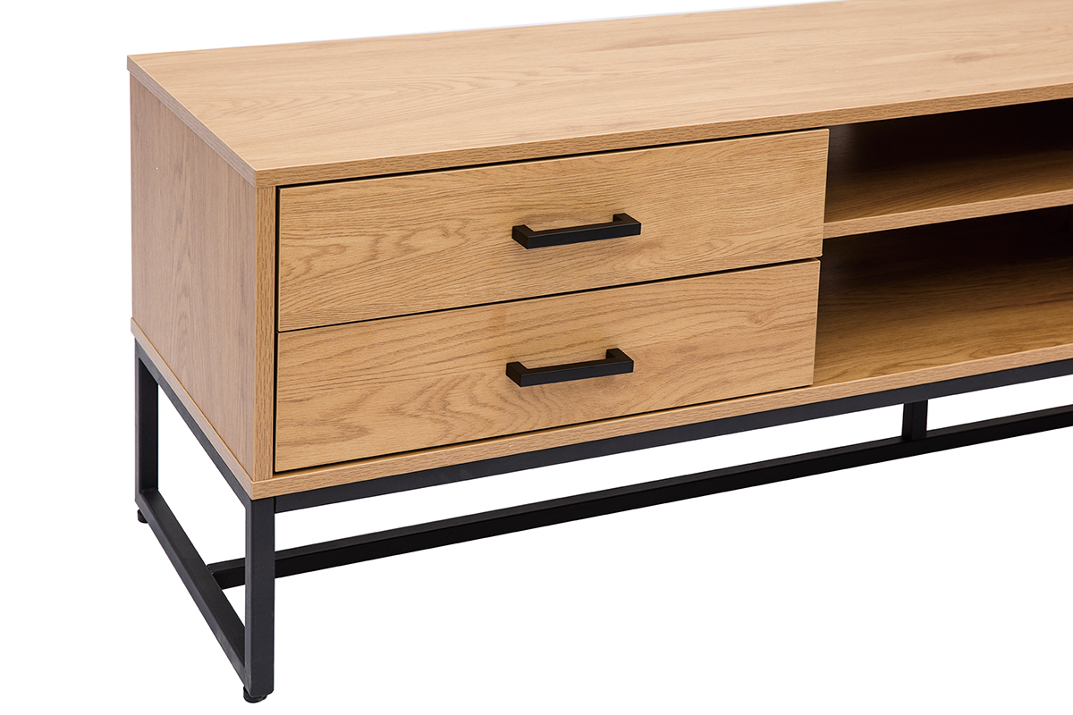 Mueble TV con acabado de roble claro y metal negro 160 cm LOVATO