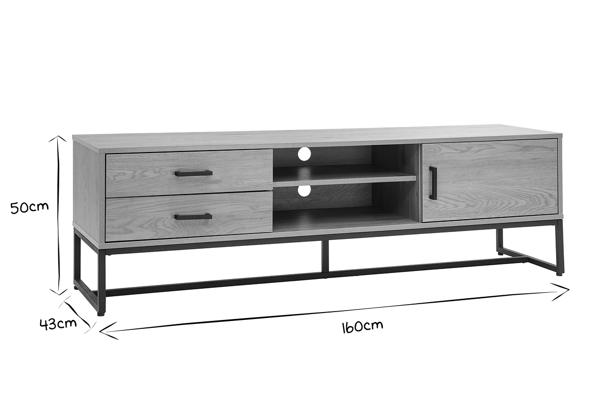 Mueble TV con acabado de roble claro y metal negro 160 cm LOVATO