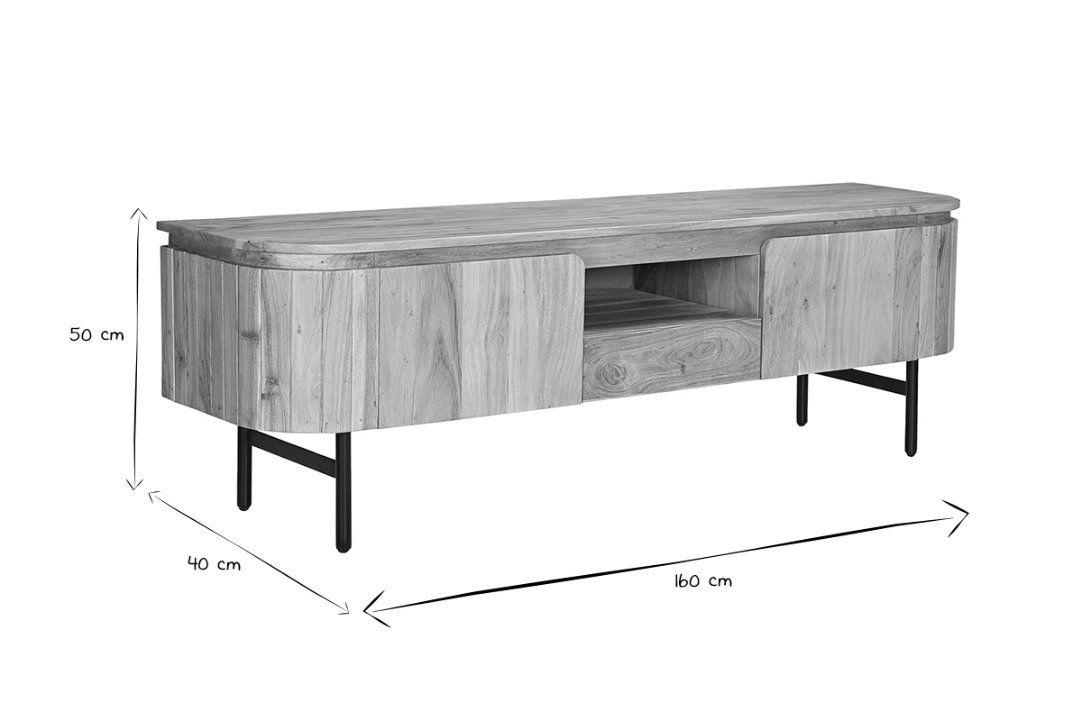 Mueble TV con almacenaje de madera maciza y metal negro 160 cm NAPOLI