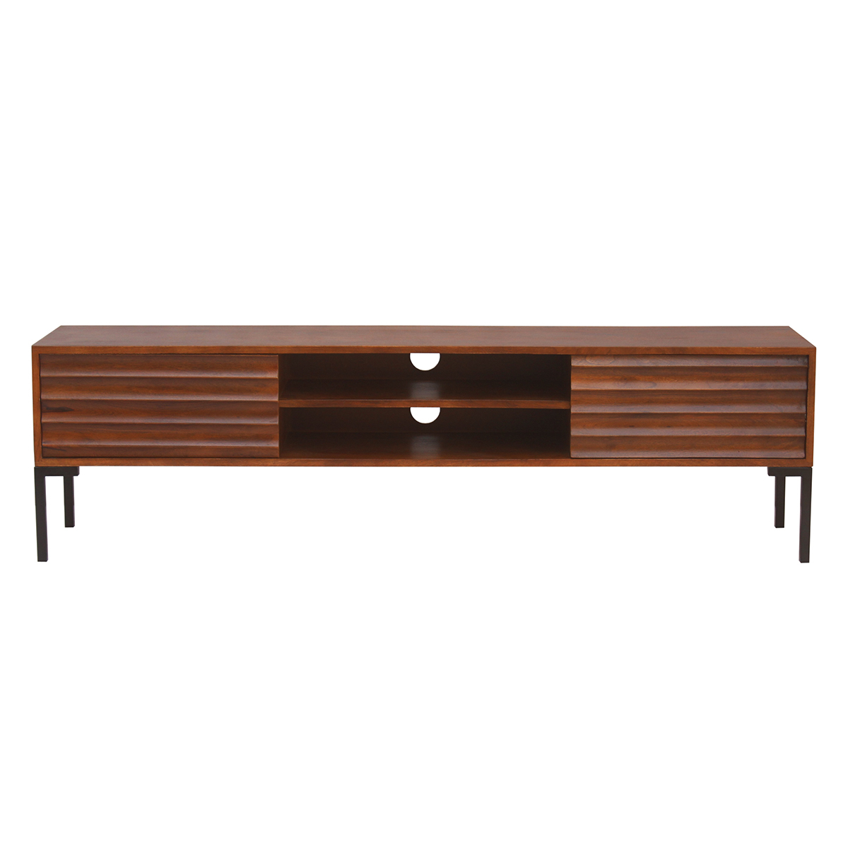 Mueble TV de 2 puertas de madera oscura maciza de mango y metal negro 160 cm ONDA