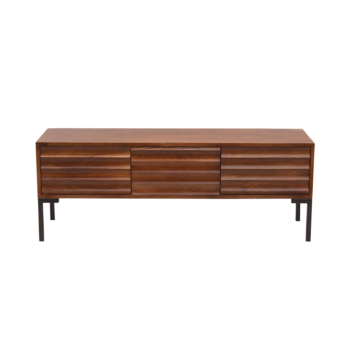 Mueble TV de 3 puertas de madera oscura maciza de mango y metal negro 120 cm ONDA