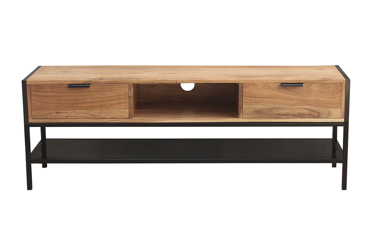 Mueble TV de acacia y metal negro con 2cajones 140cm ARTHUS