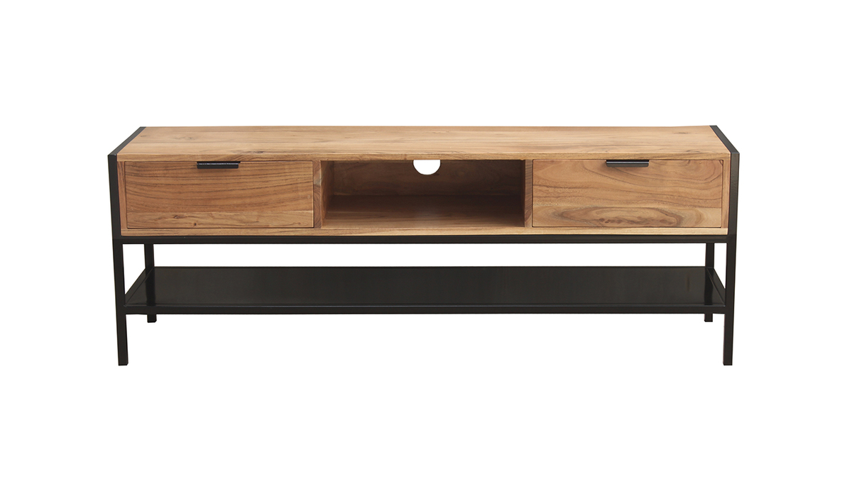 Mueble TV de acacia y metal negro con 2cajones 140cm ARTHUS