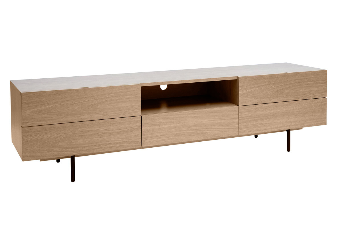 Mueble TV de diseo con armarios de madera de roble claro y metal negro 180 cm ALASKA