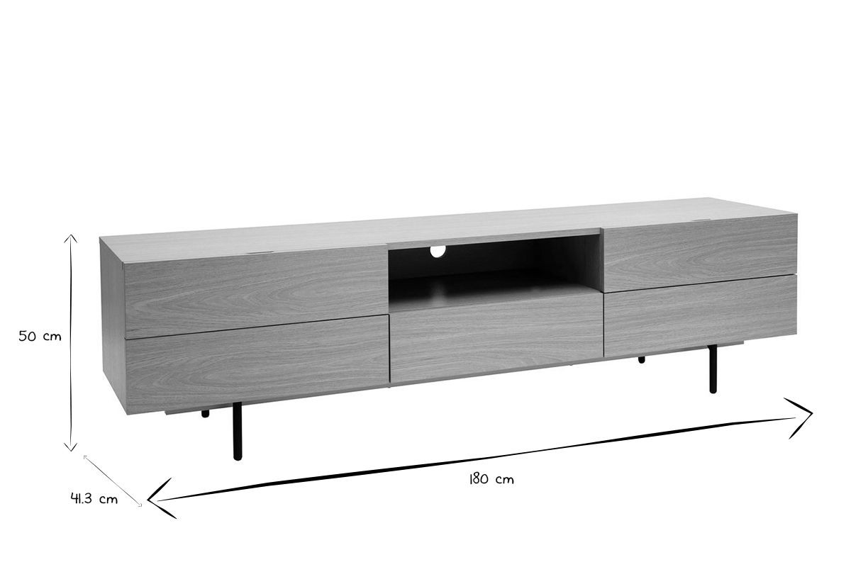 Mueble TV de diseo con armarios de madera de roble claro y metal negro 180 cm ALASKA