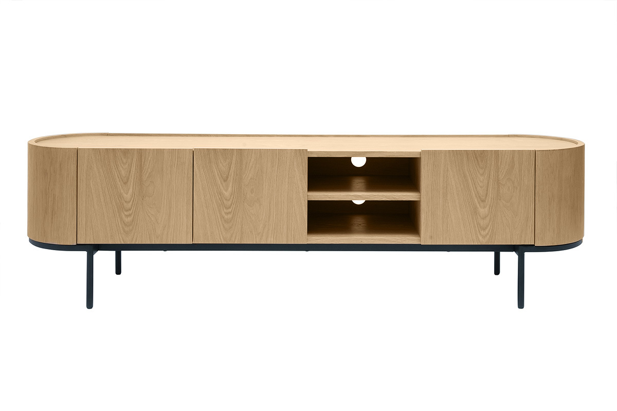 Mueble TV de diseo en madera clara y metal negro con almacenaje 180 cm SKYE