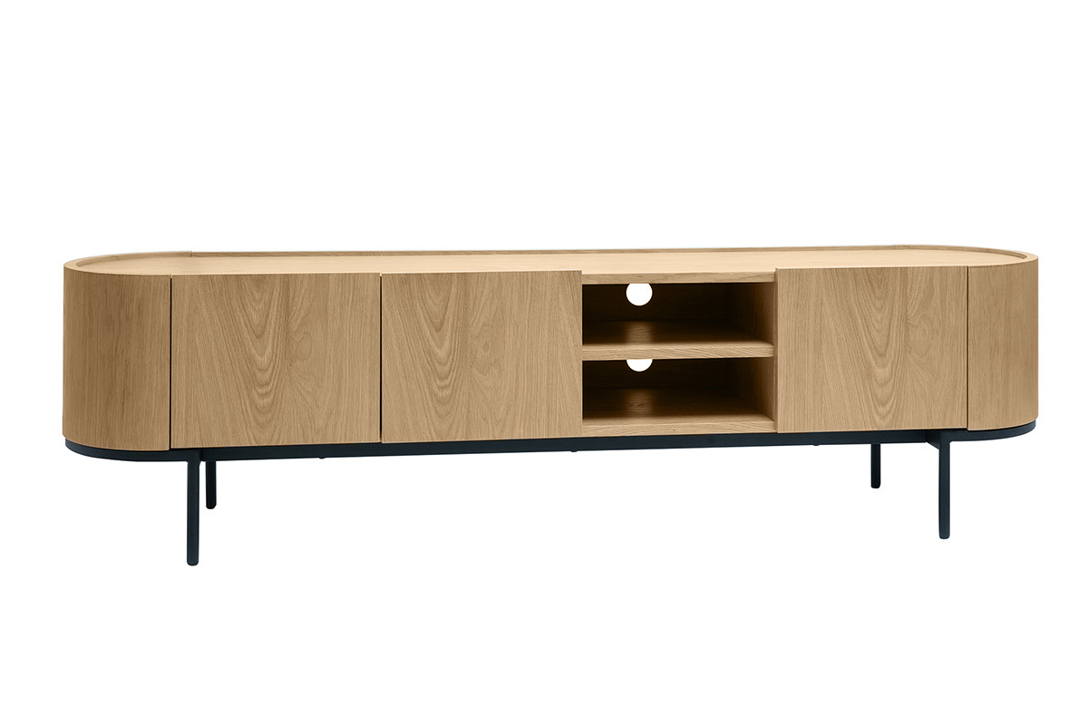 Mueble TV de diseo en madera clara y metal negro con almacenaje 180 cm SKYE