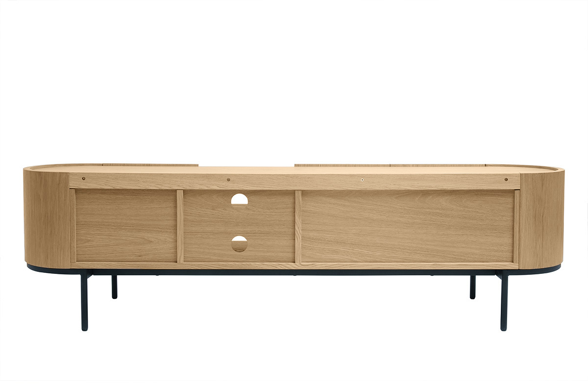 Mueble TV de diseo en madera clara y metal negro con almacenaje 180 cm SKYE