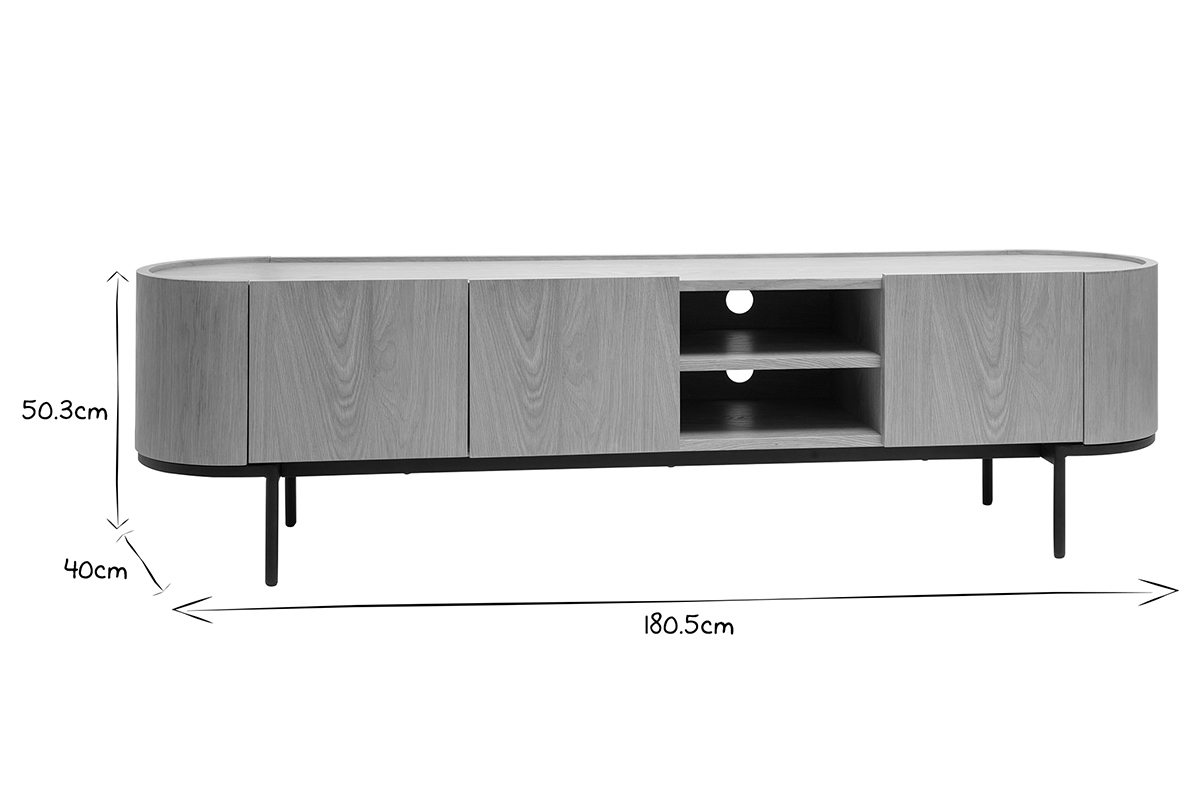 Mueble TV de diseo en madera clara y metal negro con almacenaje 180 cm SKYE