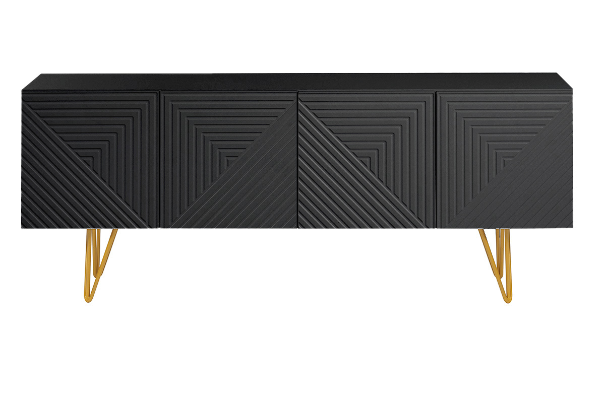 Mueble TV de diseo en negro y metal dorado 140 cm OZEN