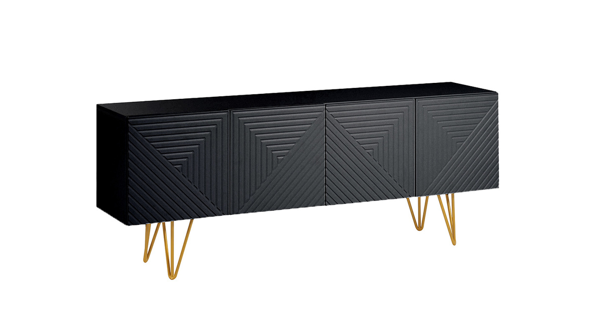 Mueble TV de diseo en negro y metal dorado 140 cm OZEN