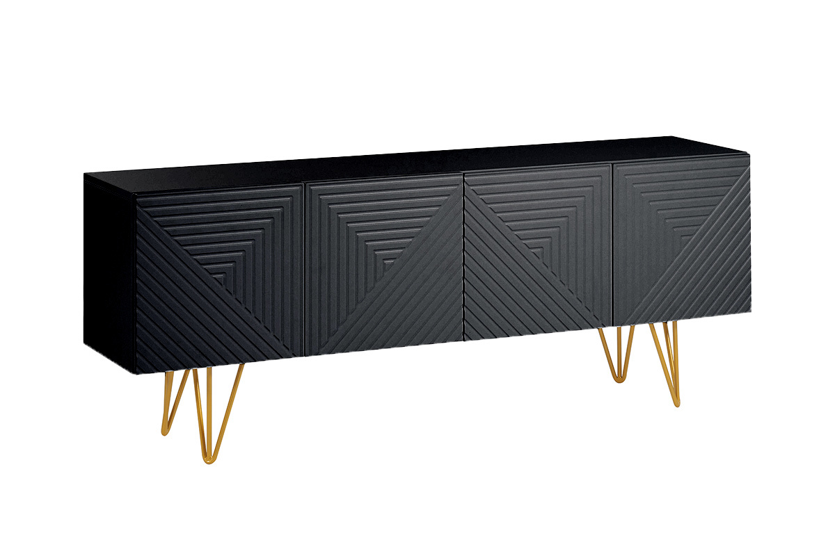 Mueble TV de diseo en negro y metal dorado 140 cm OZEN