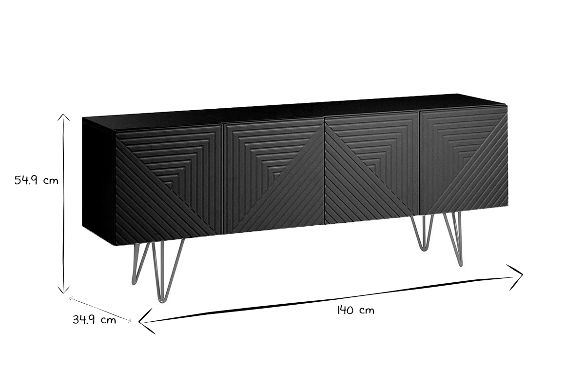 Mueble TV de diseo en negro y metal dorado 140 cm OZEN