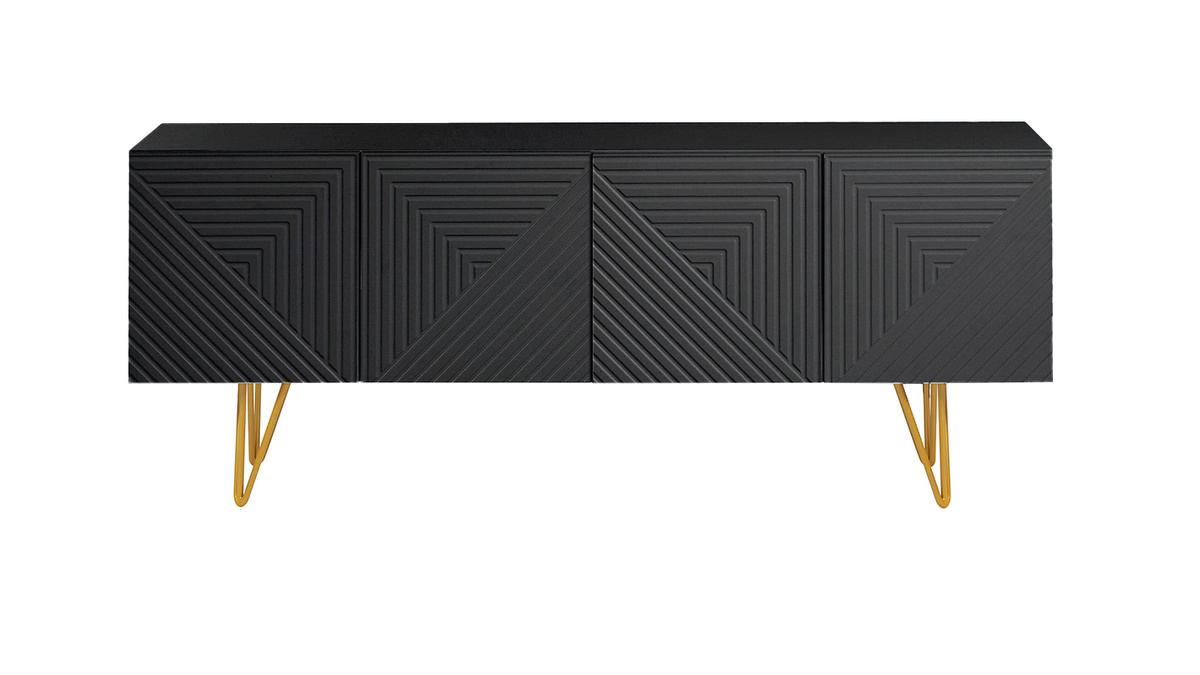 Mueble TV de diseo en negro y metal dorado 140 cm OZEN